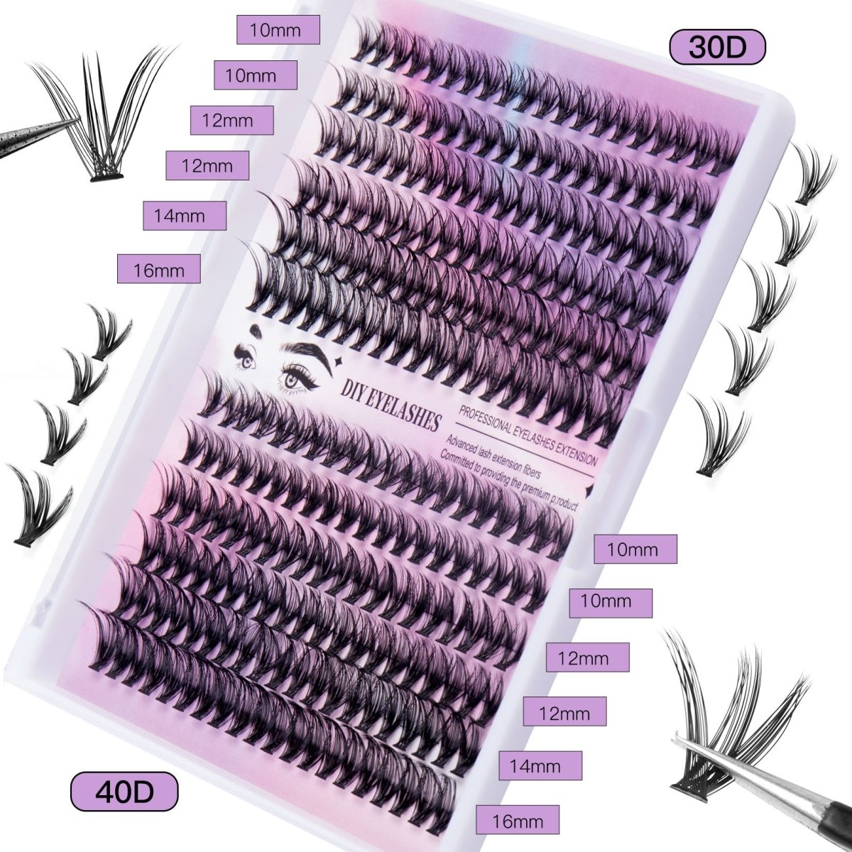 12 Rows Of 30D Plus 40D Clusters Of 240 Segmented Lashes Set - Sweet Essence4